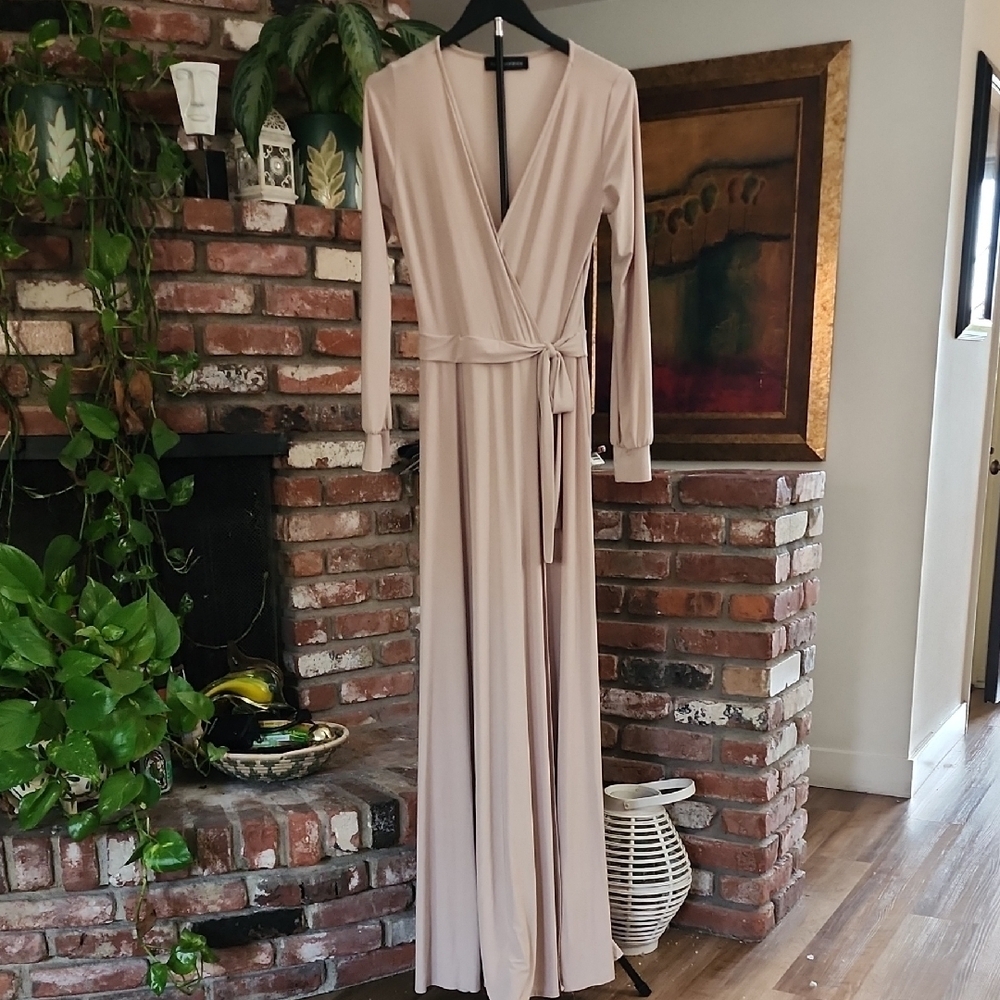 Naked Wardrobe Beige Long Sleeve Maxi Dress - Picture 2 of 14